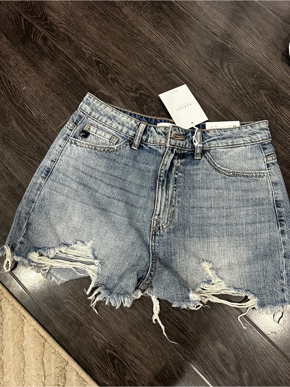 KanCan Light Blue Distressed High-Rise Denim Shorts